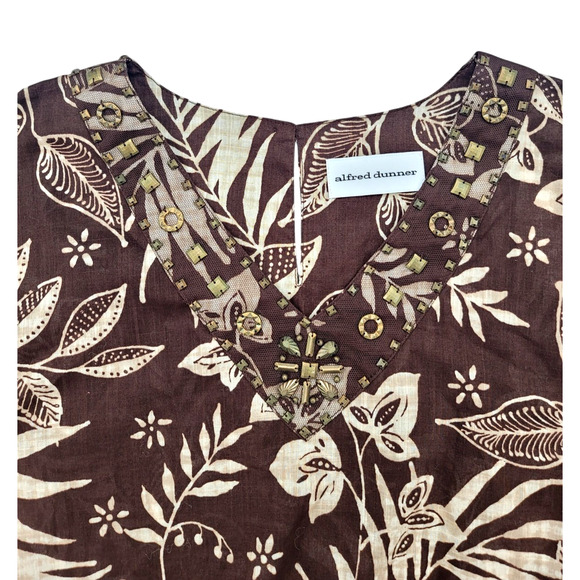 Alfred Dunner Brown Floral Embellished Tunic Top‎ Women’s 18 Cotton Boho Resort - Picture 2 of 5